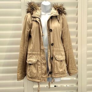 Abercrombie Tan Fur-Trimmed (Faux) Jacket Sz M